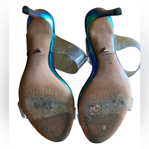 SCHUTZ Iridescent Blue Heels Clear Strappy Design Party Event Women 7B Fairytale - Picture 5 of 9